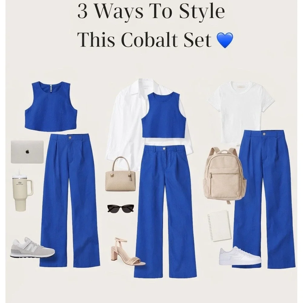Commense Cotton Blue Chic Cobalt Crop & Pant Set size S‎